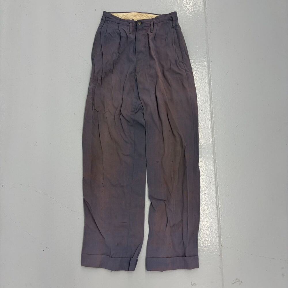 Vintage 50s Blue Faded Drop Loop Rayon Trousers 25x28